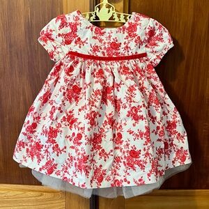 Janie and Jack NWOT 6-12M baby girl red and white floral toile Christmas dress